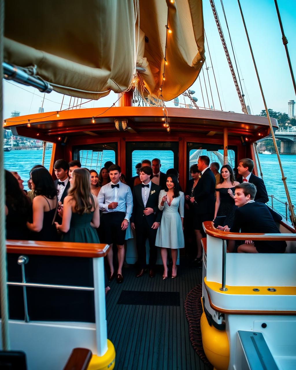 School formal students dressed up for a night on Luna Cruises